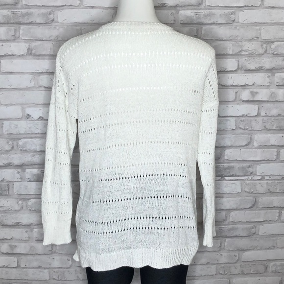 Pointelle white open knit sweater, medium - Picture 4 of 7